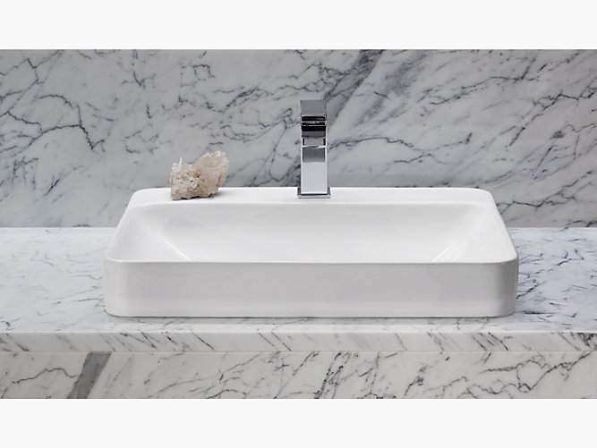 Vox Rectangle Vessel Sink With Single, Kohler Vox White Drop In Rectangular Bathroom Sink With Overflow Drain